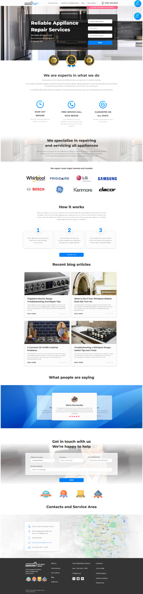 Denver Appliance Repair Service Home page